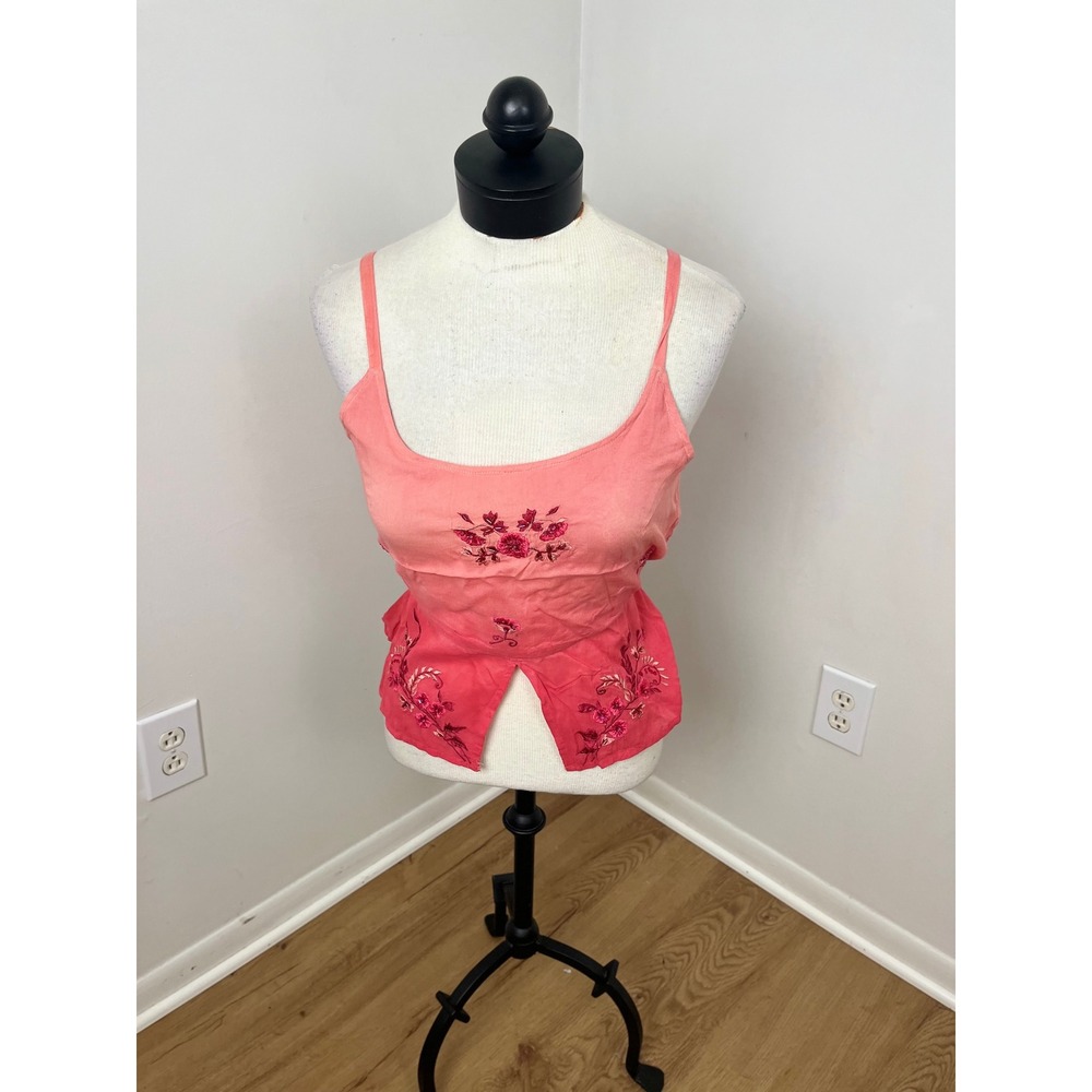 Ashim Boho Fairycore Cami Top Women Medium Pink Ombre Embroidered Floral Rayon